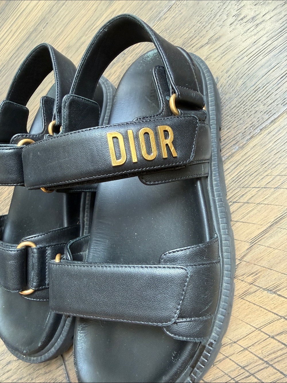 Dior Black Leather Dioract Sandals with Gold hardware 37.5 US 7 - Picture 3 of 8